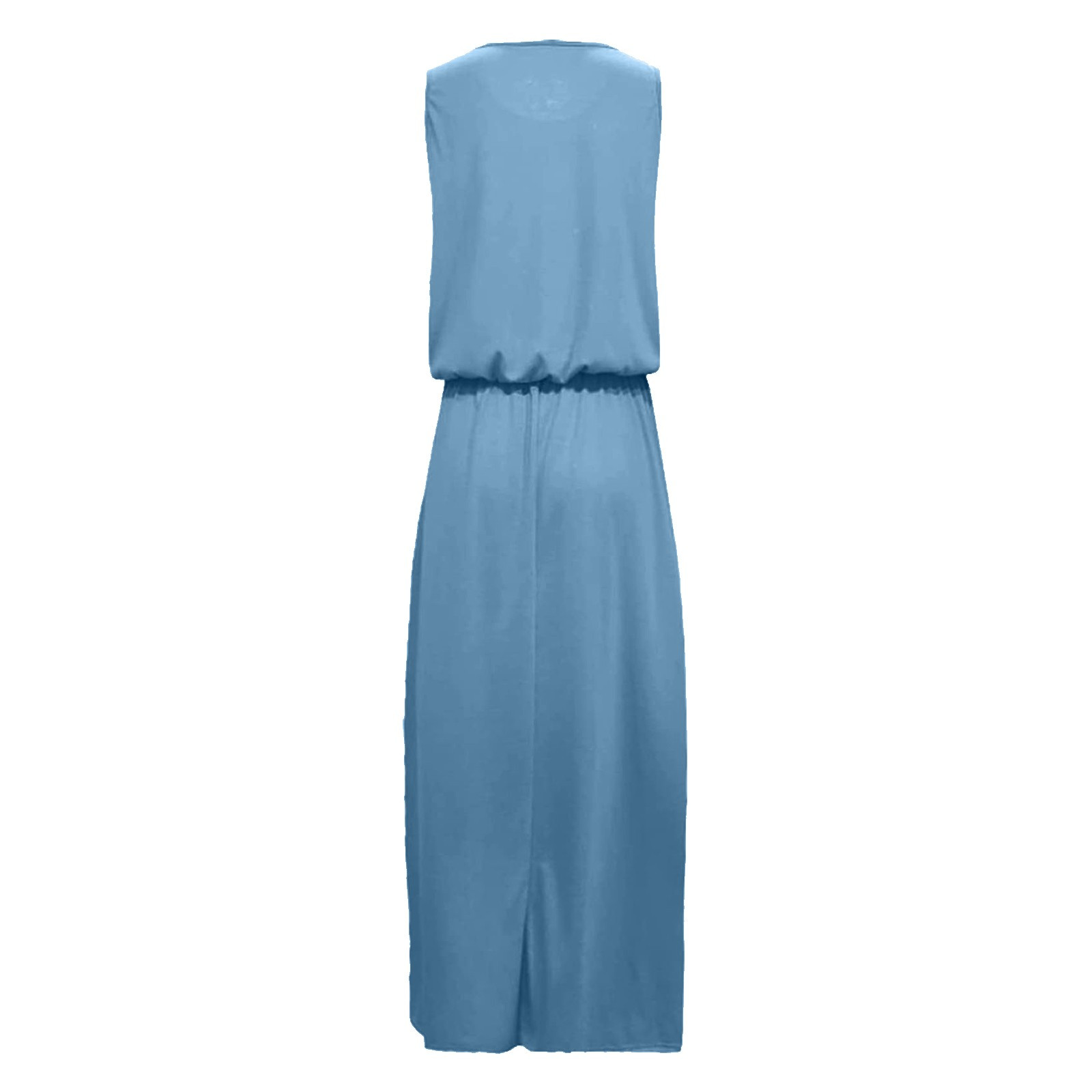 thumbnail image 5 of Vestido largo sin mangas con cuello redondo y abertura para mujer - Vestido de playa fluido de color liso, 5 of 5
